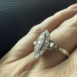 Great Grandmothers 14k Solid white Gold Diamond Navette Antique Ring